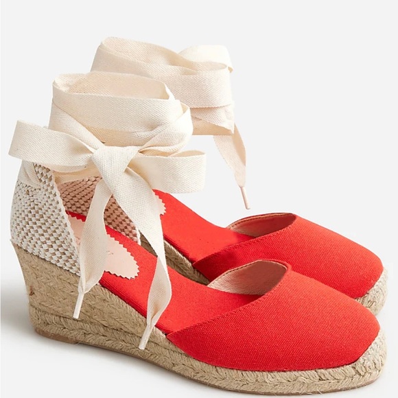 JCrew Made in Spain Red Lace up Heel Espadrilles Sz 10 - Picture 1 of 5